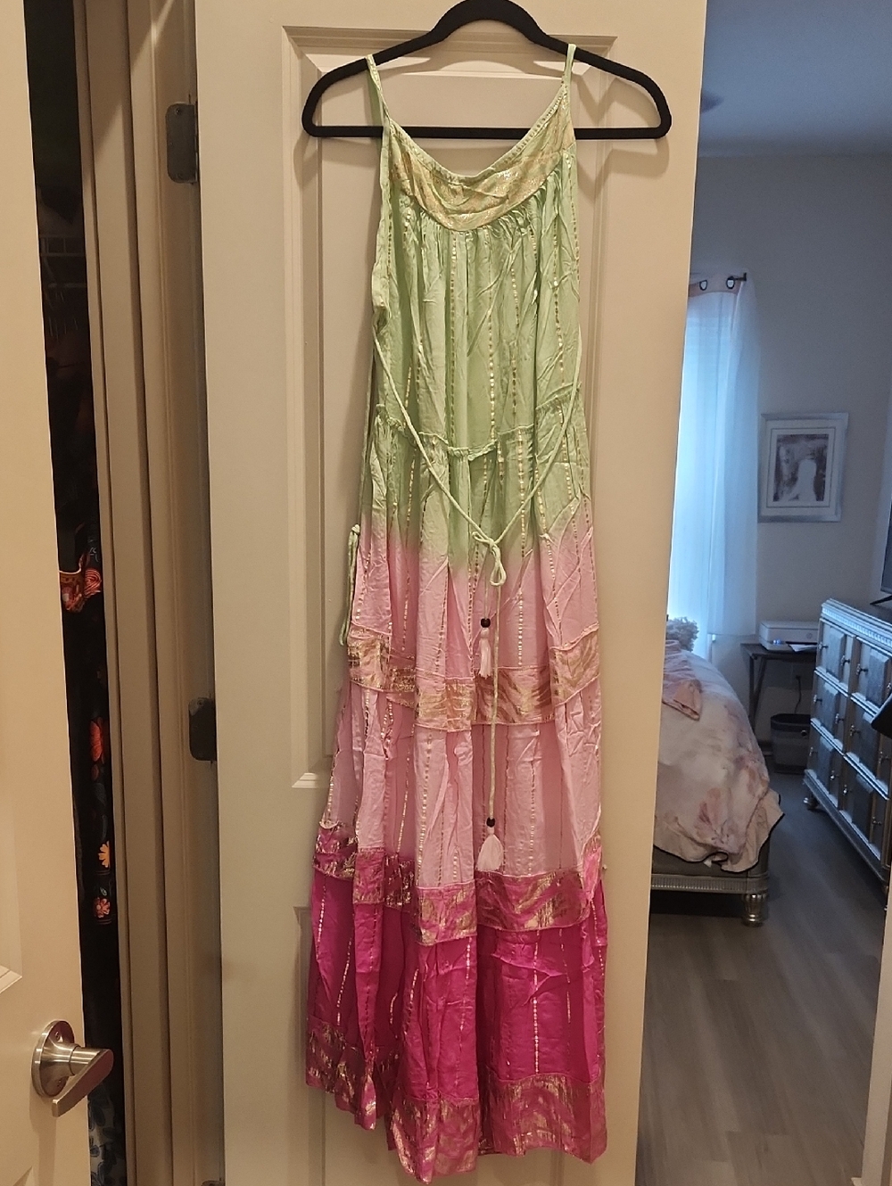 Tiered Ombre Maxi Dress in Light Green and Pink